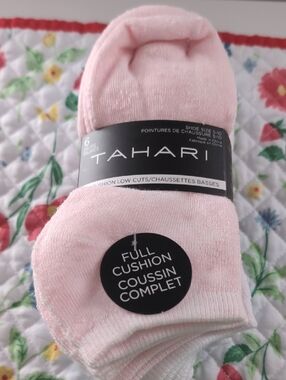 Tahari White & Pink Low-Cut Cushion Socks - 6 Pack New